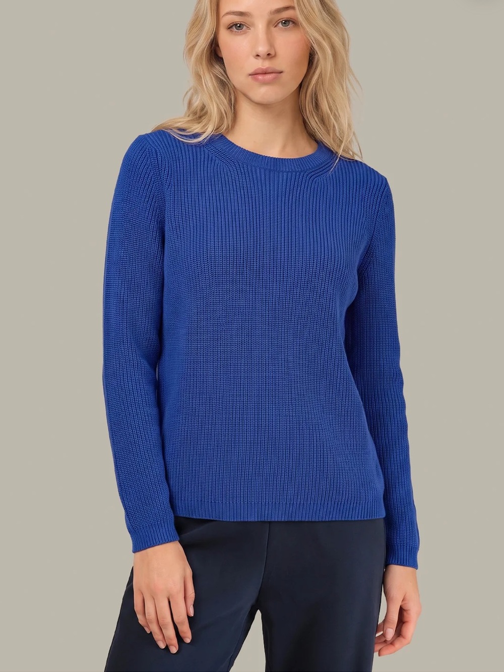 525 EMMA: CREWNECK SHAKER STITCH COTTON SWEATER